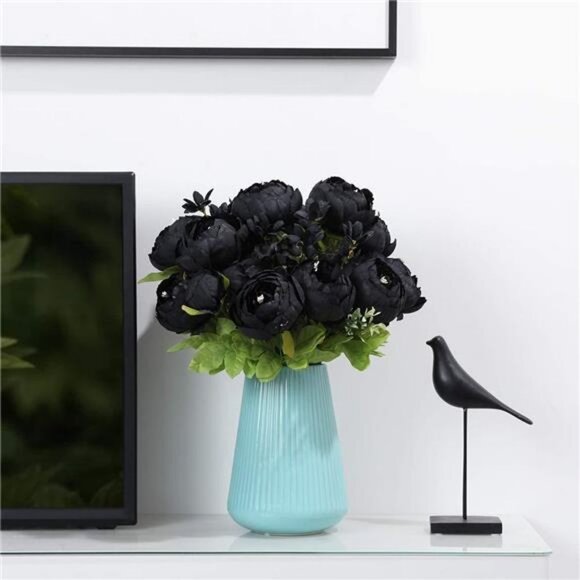 2Pcs Vintage Artificial Peony Silk Flowers (Black) - Picture 4 of 6